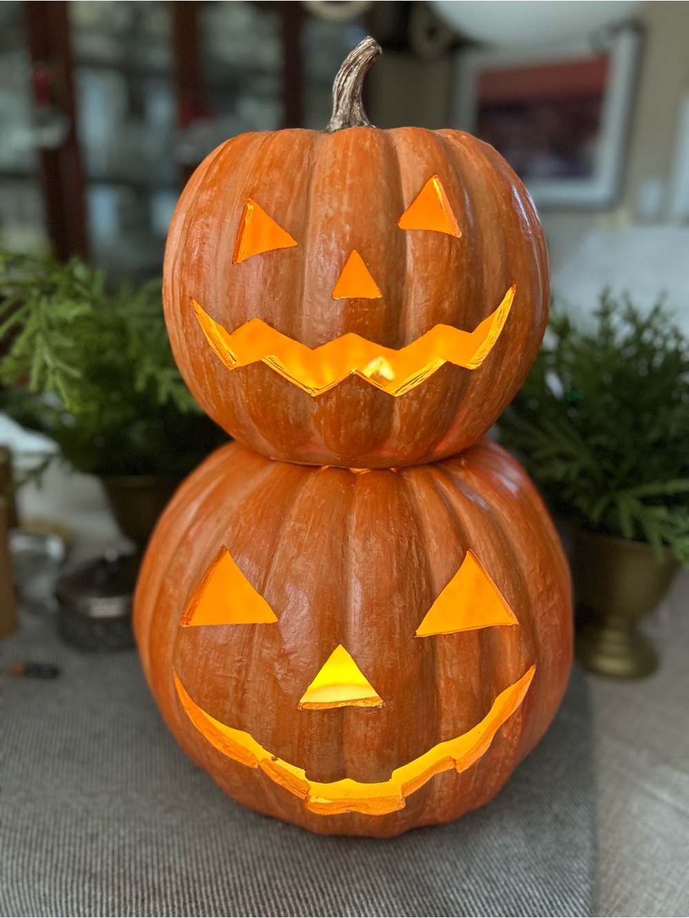 Stackable Light-Up Halloween Jack-O'-Lanterns by Grandin Road Set of 2 *NEW